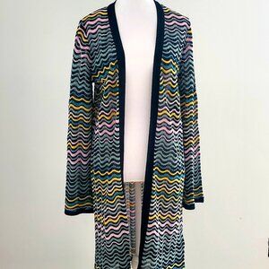 MISSONI Women's Long Duster Open Cardigan Multi-colour Waves Flared Sleeves Boho